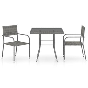 vidaXL Ensemble à manger de jardin 3Pièces Résine tressée Anthracite gris