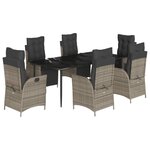vidaXL Ensemble à manger de jardin et coussins 7 Pièces gris rotin
