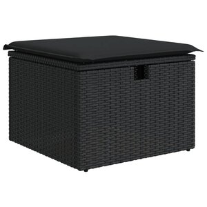 vidaXL Tabouret de jardin avec coussin noir 55x55x37 cm résine tressée