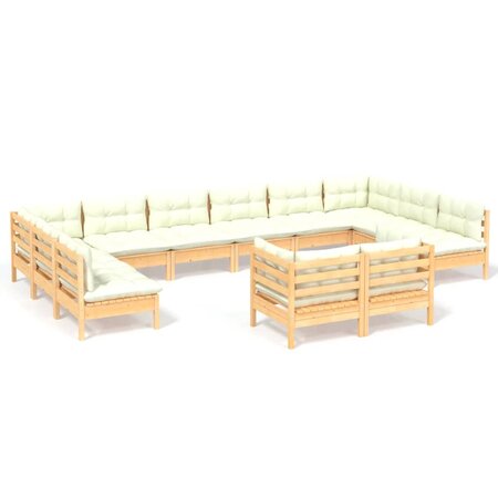 vidaXL Salon de jardin 12 Pièces avec coussins crème Bois de pin massif