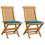vidaXL Chaises de jardin et coussins bleu lot de 2 Bois de teck massif