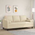 vidaXL Canapé 3 places avec oreillers décoratifs crème 180 cm tissu