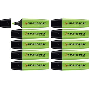 Surligneur BOSS ORIGINAL Rechargeable Pointe Biseautée 2-5 mm Vert x 10 STABILO
