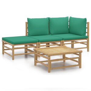 vidaXL Salon de jardin 4 Pièces avec coussins vert bambou