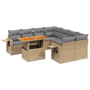 vidaXL Salon de jardin avec coussins 9 Pièces beige résine tressée
