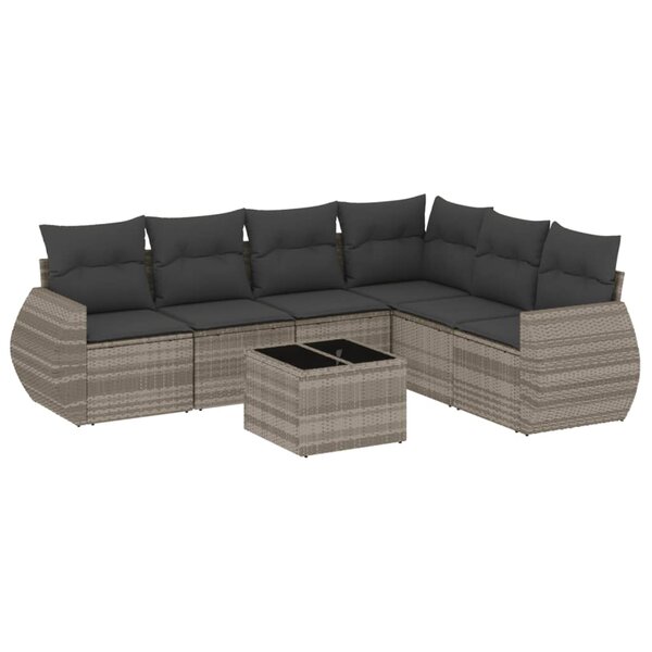 vidaXL Salon de jardin avec coussins 7 Pièces gris clair résine tressée