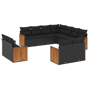 vidaXL Salon de jardin 11 Pièces avec coussins noir résine tressée