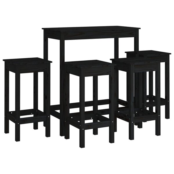 vidaXL Ensemble de bar 5 Pièces Noir Bois de pin massif