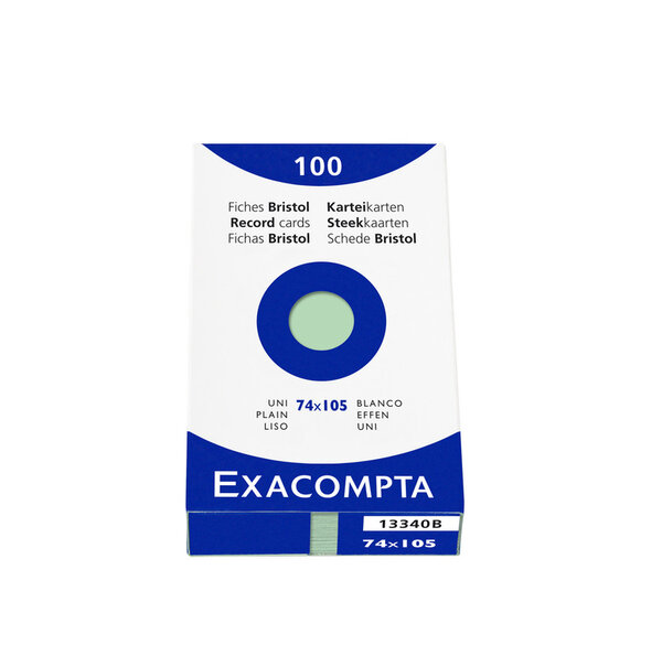 Étui de 100 fiches bristol uni non perforé 74x105mm Vert EXACOMPTA