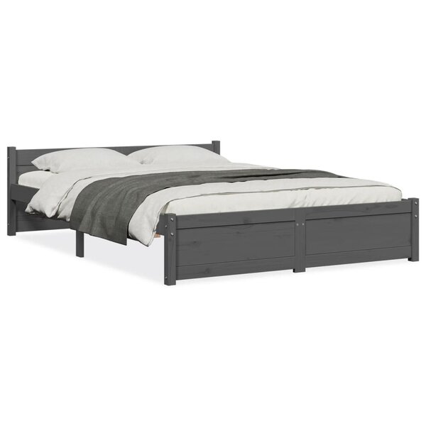 vidaXL Cadre de lit Gris Bois massif 135x190 cm Double