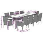 vidaXL Ensemble à manger de jardin et coussins 11Pièces beige rotin verre