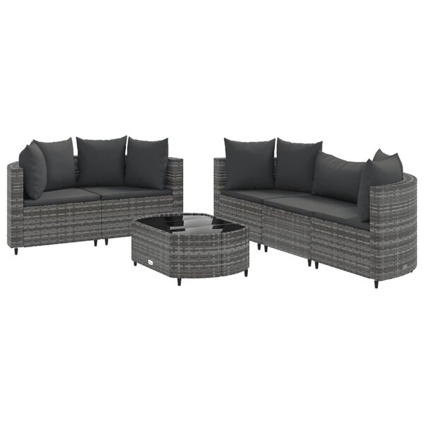 vidaXL Salon de jardin 6 Pièces avec coussins gris résine tressée