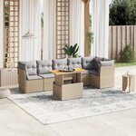 vidaXL Salon de jardin avec coussins 7 Pièces beige résine tressée