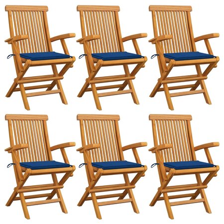 vidaXL Chaises de jardin avec coussins bleu royal lot de 6 Bois teck