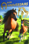 67-1277 Carte Bon ANNIVERSAIRE Tête de Cheval en Or Doré Brillant et Enveloppe 12x17 5cm Fer à Cheval Porte-Bonheur Jument et son Poulain Galopant Pré Prairie Pâture équitation club hippique Poney