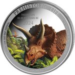 Pièce de monnaie en Argent 20 Francs g 31.1 (1 oz) Millésime 2024 Prehistoric Life Congo TRICERATOPS