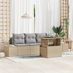 vidaXL Ensemble de canapé de jardin 5 pièces avec coussins en poly rattan beige