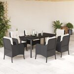 vidaXL Ensemble à manger de jardin coussins 7Pièces Noir Résine tressée