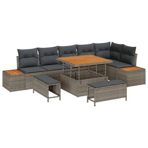 vidaXL Ensemble de canapé de jardin avec coussin 9 Pièces Gris