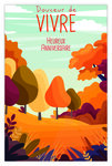Carte Heureux Anniversaire avec Enveloppe - Mini Poster Format 17x11 5cm Style Rétro Vintage - Douceur de Vivre Arbres Forêt Couleurs Automne Nature - Fabriquée en France