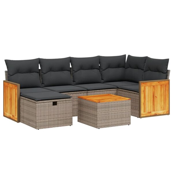 vidaXL Salon de jardin avec coussins 7 Pièces gris résine tressée
