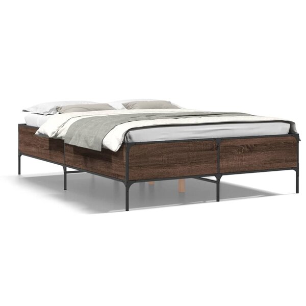 vidaXL Cadre de lit chêne marron 135x190 cm bois d'ingénierie et métal