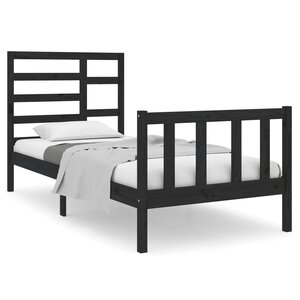 vidaXL Cadre de lit Noir Bois massif 75x190 cm Petit simple