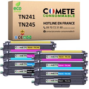TN241 TN245 - 8 Toners Compatibles avec BROTHER TN241 TN245 Noir Cyan Magenta Jaune - COMETE