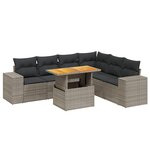 vidaXL Salon de jardin avec coussins 7 Pièces gris résine tressée