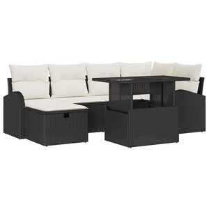 vidaXL Ensemble de canapé de jardin avec coussin 7 Pièces Noir Poly rotin