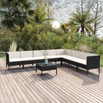 vidaXL Salon de jardin 9 Pièces avec coussins Résine tressée Noir