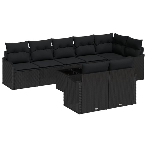 Set Canapé Jardin 9 Pièces Coussins Beige Poly Rattan