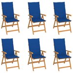 vidaXL Chaises de jardin lot de 6 avec coussins bleu royal Bois teck