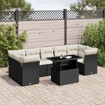 vidaXL Salon de jardin 8 Pièces avec coussins noir résine tressée