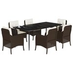vidaXL Ensemble à manger de jardin et coussins 7 Pièces marron rotin