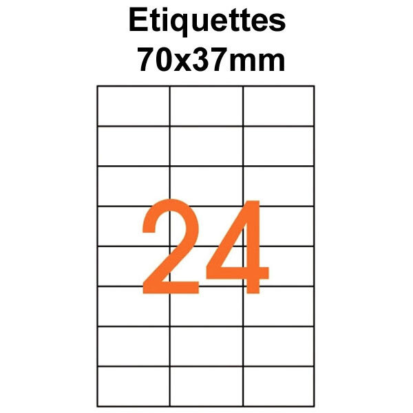 Étiquettes adhésives  70x37mm   (24étiquettes/feuille) - blanc - 50 feuilles -t3azur