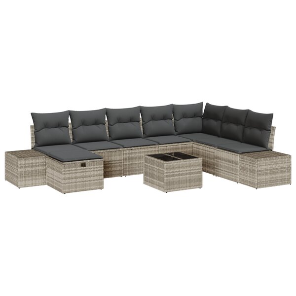 vidaXL Ensemble de 9 pièces de canapé de jardin avec coussins gris clair en poly rotin