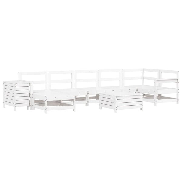 vidaXL Salon de jardin 9 Pièces blanc bois de pin massif