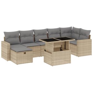 vidaXL Salon de jardin avec coussins 8 Pièces beige résine tressée