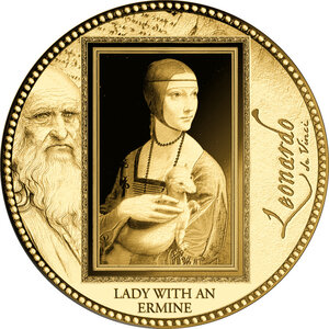 Monnaie LADY WITH AN ERMINE Da Vinci 1/200 Oz Or 5000 Francs Gabon