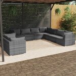 vidaXL Salon de jardin 9 Pièces avec coussins Gris Résine tressée