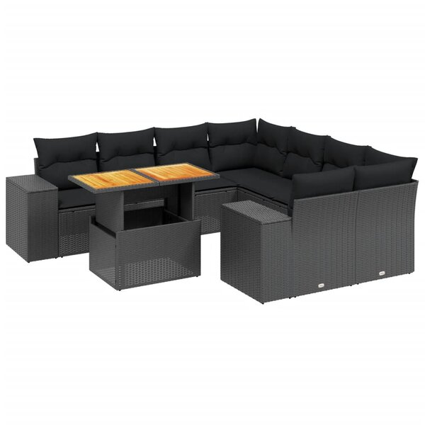 vidaXL Salon de jardin 9 Pièces avec coussins noir résine tressée