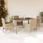vidaXL Ensemble à manger de jardin et coussins 5 Pièces beige rotin verre