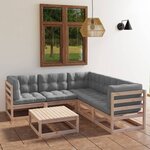 vidaXL Salon de jardin 6 Pièces avec coussins Bois de pin massif