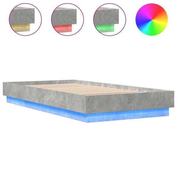 vidaXL Cadre de lit avec lumières LED gris béton 75x190 cm