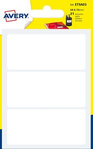 Sachet de 21 étiquettes blanches permanentes. Ecriture manuelle. 34 x 75 mm. Avery