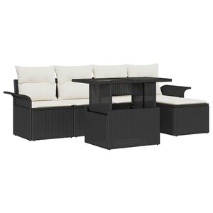 vidaXL Ensemble de canapé de jardin avec coussin 6 Pièces Noir polyrotin