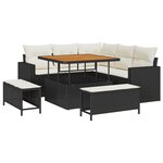 Ensemble de Canapé de Jardin de 8 Pièces avec Coussins Noir Poly Rattan Acacia