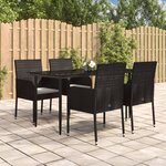 vidaXL Ensemble à manger de jardin coussins 5Pièces Noir Résine tressée