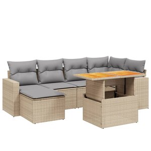 vidaXL Salon de jardin avec coussins 7 Pièces beige résine tressée